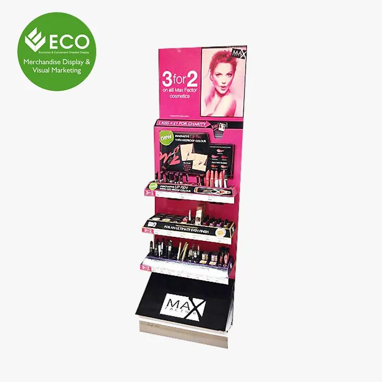 Expositor de cartón para maquillaje, soporte de exhibición para cosméticos
