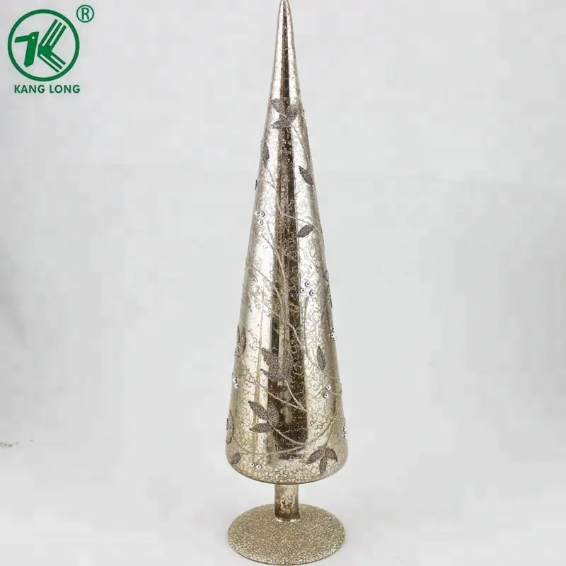 Wholesale Christmas glass tree with silver plated and flower patterns