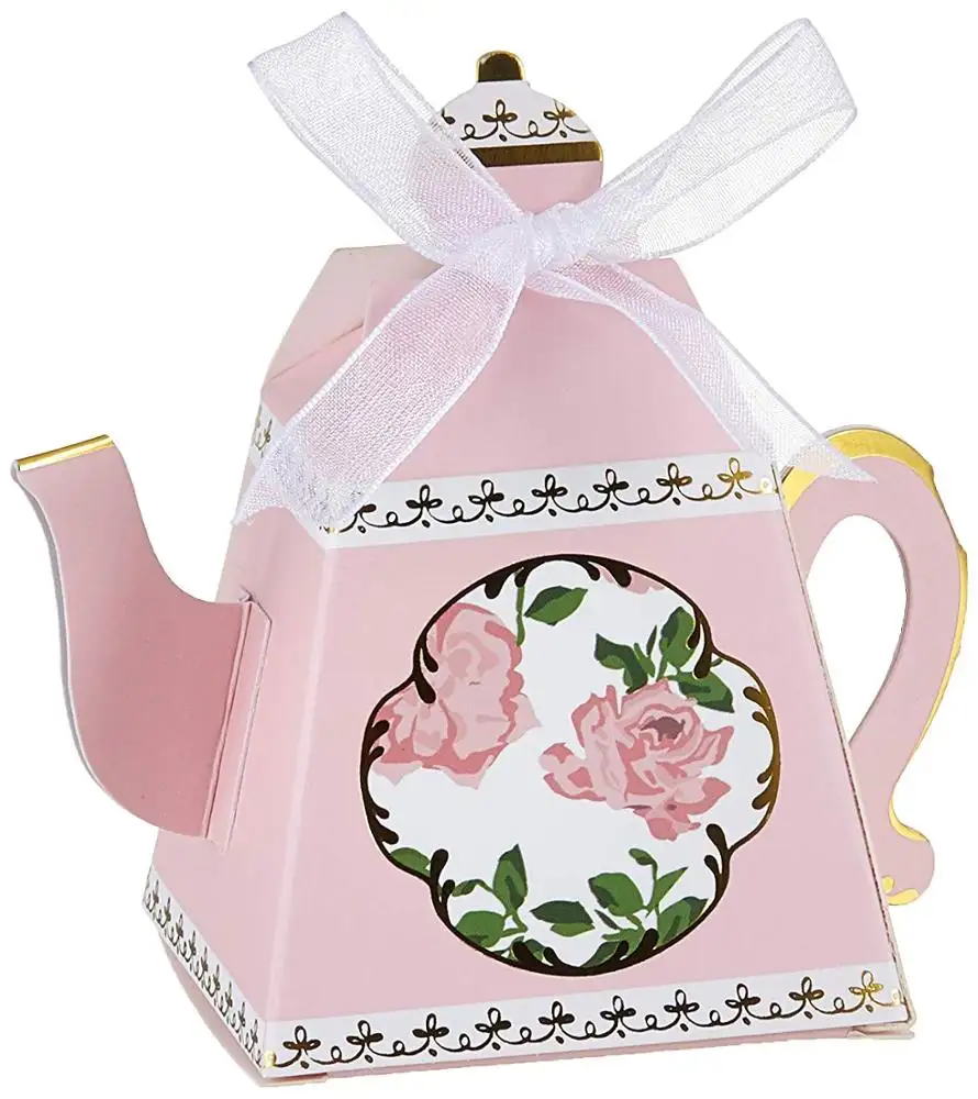 Personalize caixas de papel de doces para chá, caixas de papel para festa e decoração de casamento, cores rosa, azul e vermelho