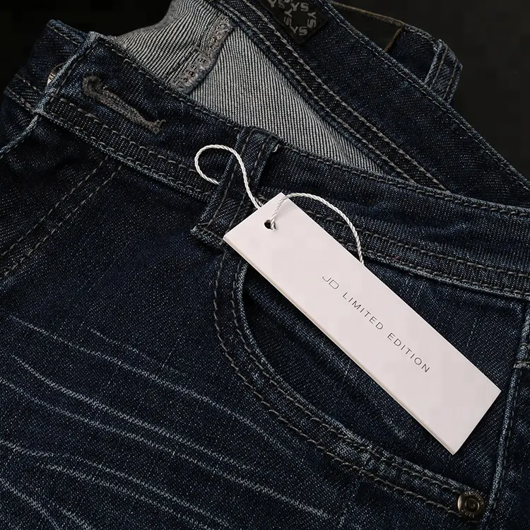 Fábrica de Roupas Por Atacado Baixo Preço da Alta Qualidade de Impressão Personalizada UV Espessura de Papelão Jarcon Jeans Vestuário Balanço Hangtag De Papel