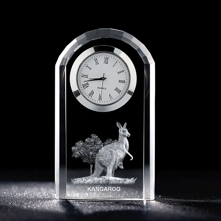 Professional Customize Wedding Favors Love 3d Laser Desk Table Transparent K9 Crystal Clock Souvenir