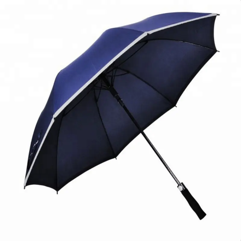 Large Capacity Aluminum Shaft Fiberglass Frame Black Golf Umbrella With Reflective Border