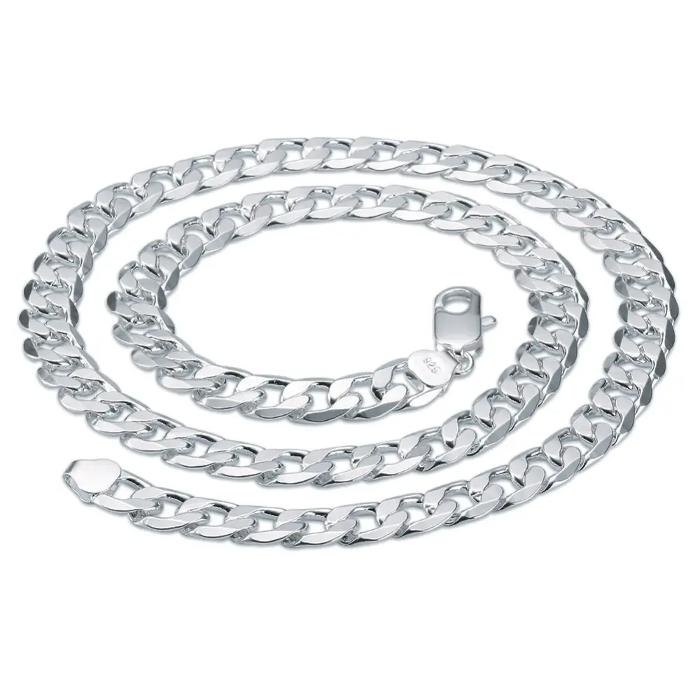Venta caliente de plata de la joyería de moda clásica de los hombres de plata de 12M plana frenar cadena triple capa Chapado en plata collar de cadena enlace