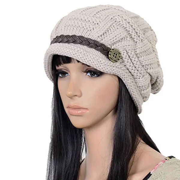 Women's Winter Fashion Oversized Crochet Cable Braided Knit Visor Beanie Hat