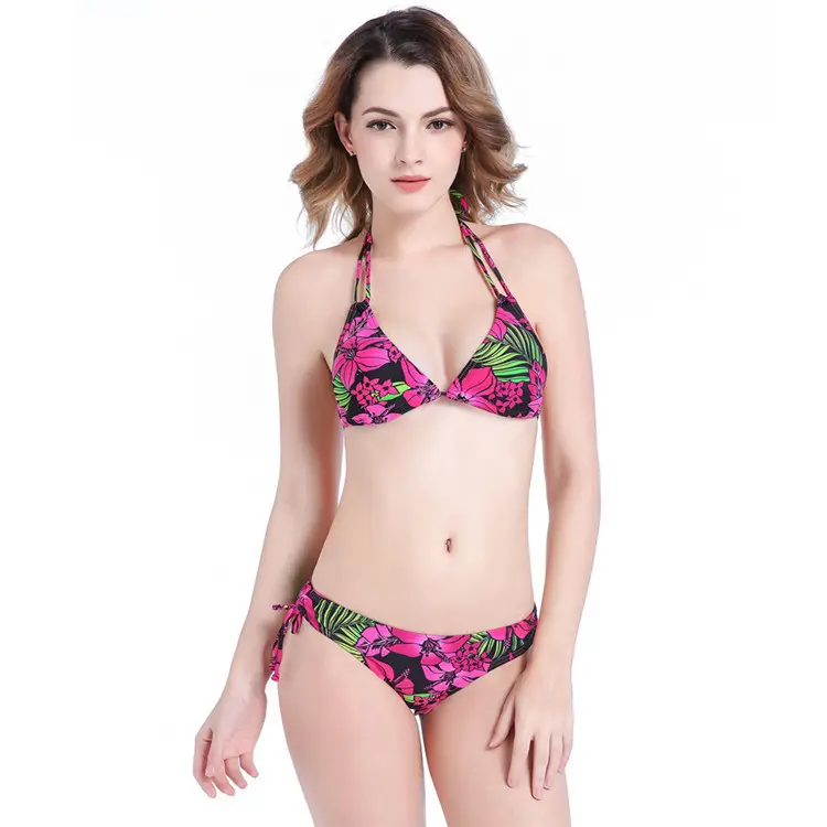 Biquíni de praia feminino sexy estampado, bandeira americana, roupa de banho triangular