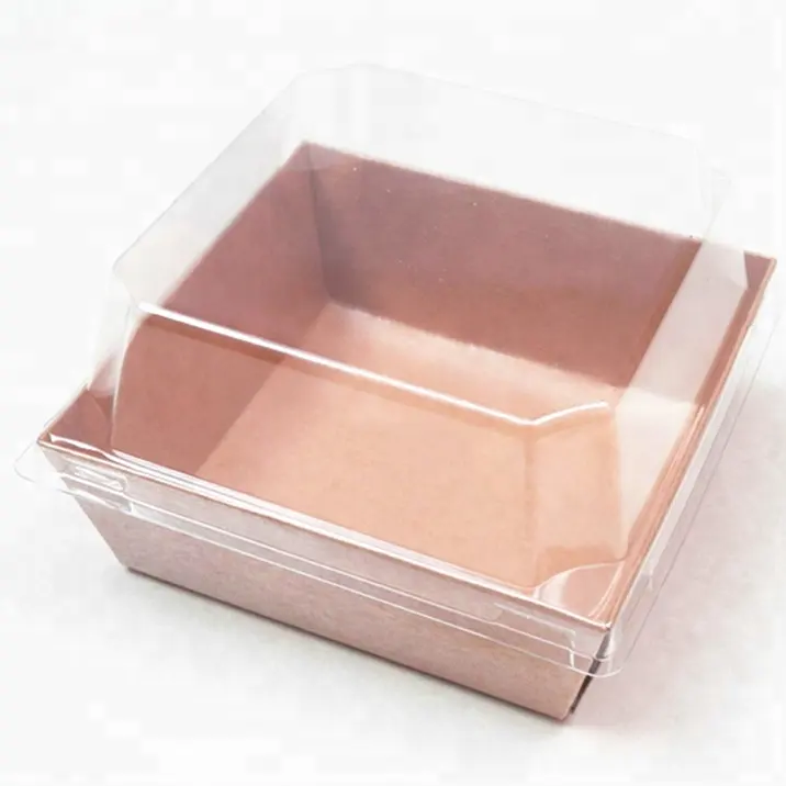 Caixa de bolo de plástico do fundo do papel do tamanho personalizado com tampa clara