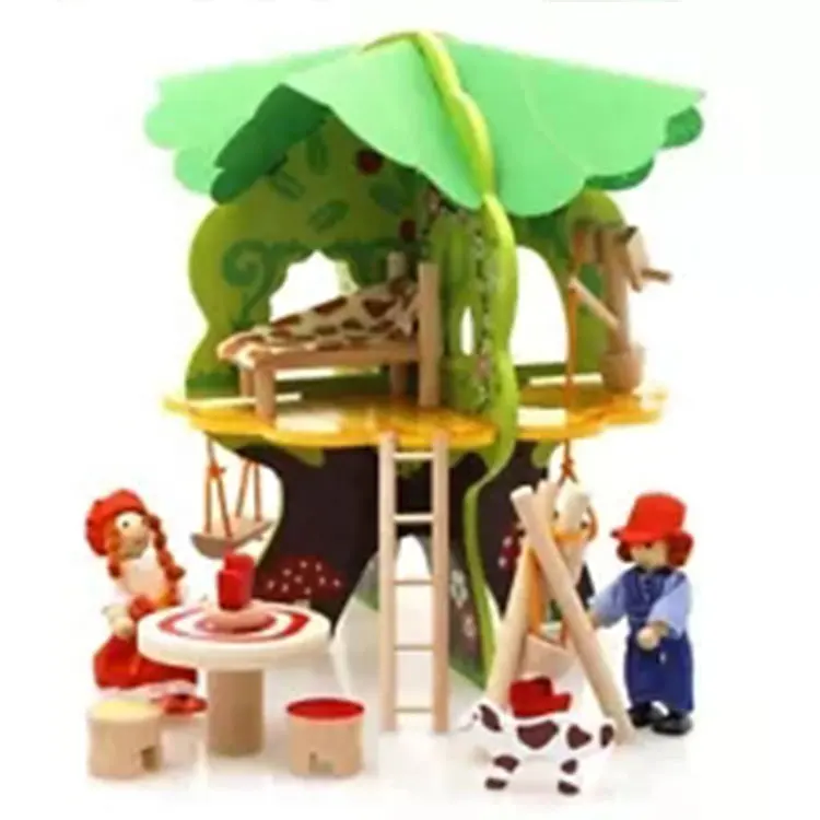Buatan Tangan Merakit 3D Jigsaw Anak-anak Berpura-pura Permainan Kayu Pohon Mainan Anak DIY Kayu Pohon Treehouse Mainan