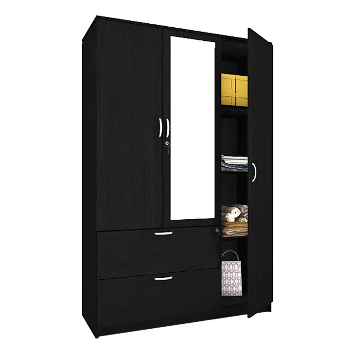 Armario de madera negro contemporáneo de 3 puertas, armario para muebles de dormitorio