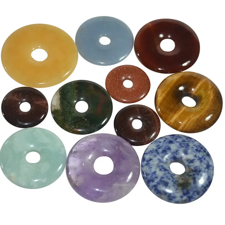 Nature Crystal DIY Jewelry Making Supplies Donut round Circle Disk Lava Jasper Jade Tiger Eye Necklace Pendants Charming Charms