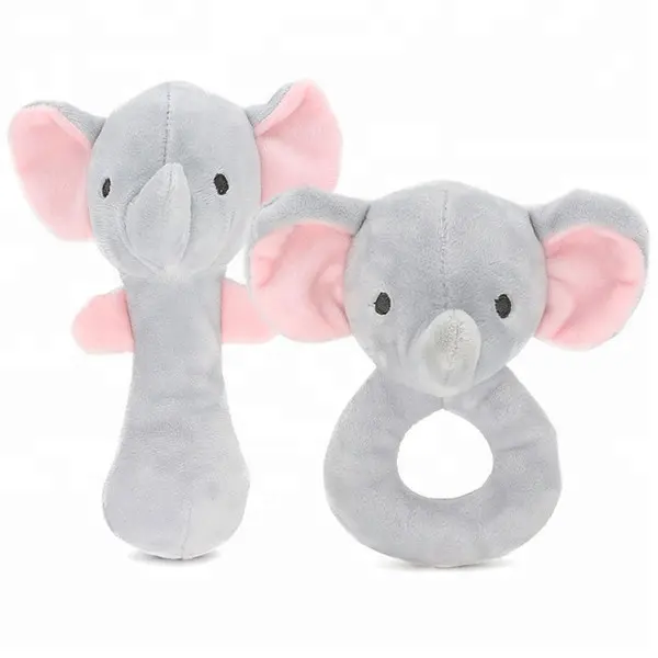 La educación temprana de Grey elefante sonajero de bebé con sonido lindo campana de mano Animal de peluche de felpa bebé juguetes de peluche