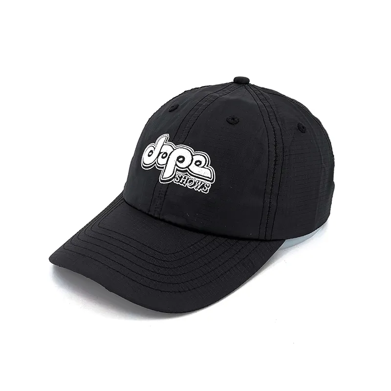 Cappello impermeabile in nylon a 6 pannelli personalizzato, berretto da baseball con ricamo 2D, cappello non strutturato in nylon