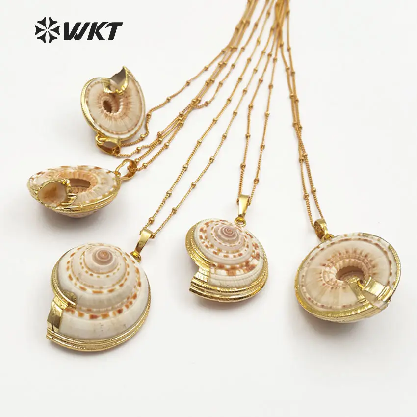 En stock Nouveau mer trompette coquille collier avec plaqué or sur bord WT-JN001