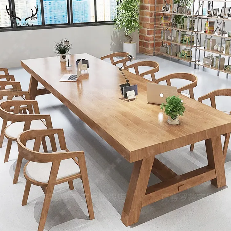 Mesa de jantar luxuosa de madeira sólida com 8 cadeiras