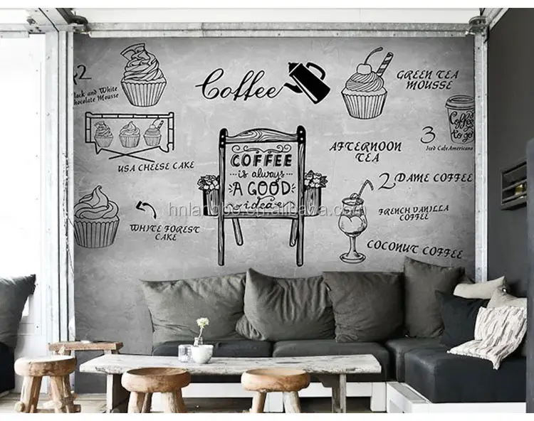 Mural de pared de hormigón gris pintado a mano, personalizado, para comedor, cafetería, bar, leche, tienda de té, mural