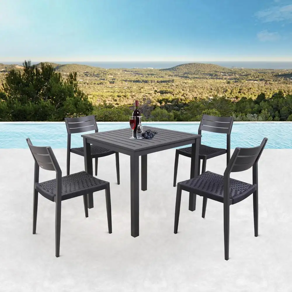 NUOVO 5 pezzi patio set di Alluminio stecca tavolo esterno tavolo da pranzo set per mobili Da Giardino