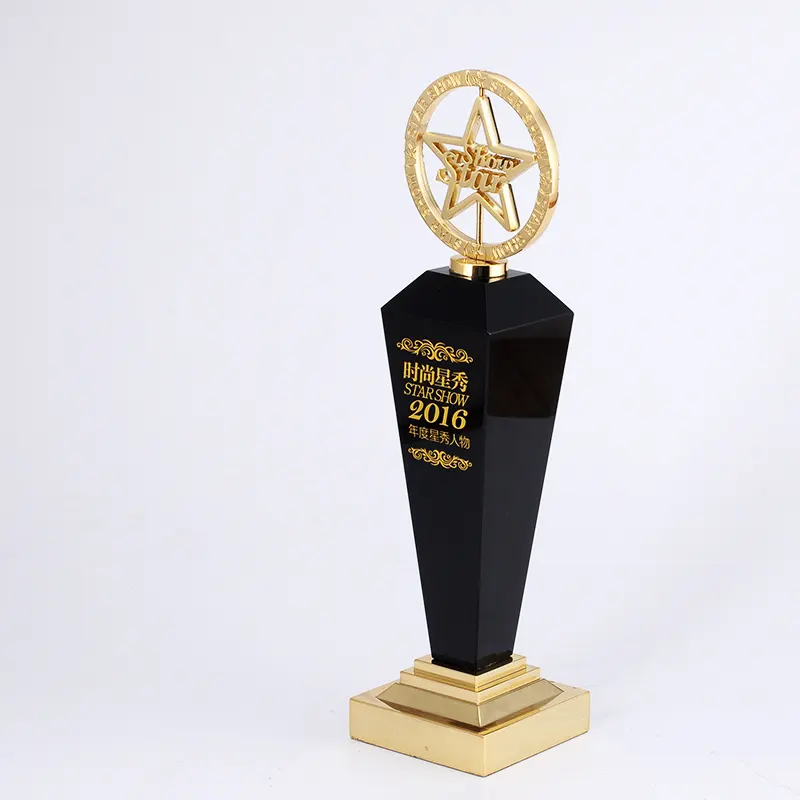 New Design Black Crystal Star Show Trophy With Metal Star On Top