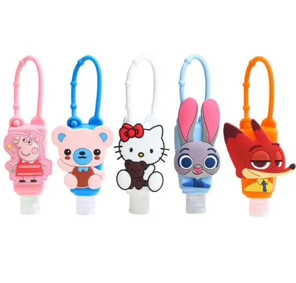 Cute Portable Empty Hand Silicone Sanitizer Holders with Pet Bottle