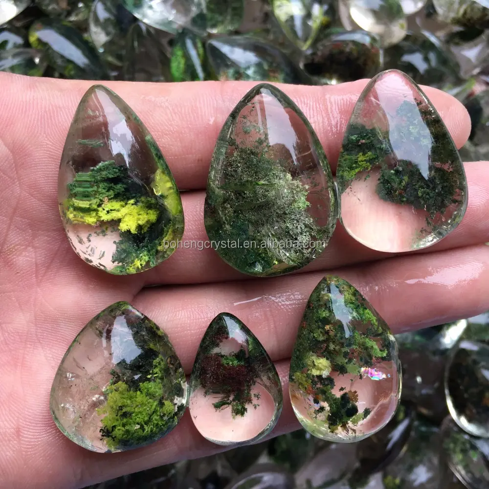 Atacado raro natural bonito verde fantasma phantom quartz cristais espécie homens