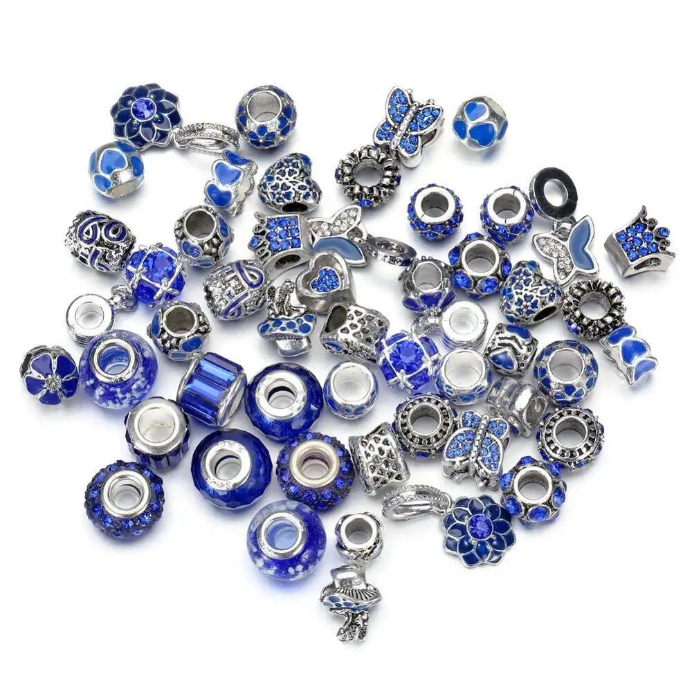 Perles en verre de Murano bleu ciel à fleurs, grand trou, pour la fabrication de bijoux, g, nouvelle mode