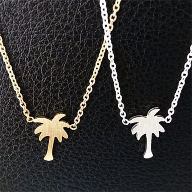 Collana con ciondolo albero di cocco con palma tropicale in oro placcato oro argento in acciaio inossidabile all'ingrosso