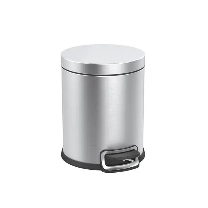 Household Stainless Steel Step Trash Bin for Bathroom with Toilet Brush Holder Set