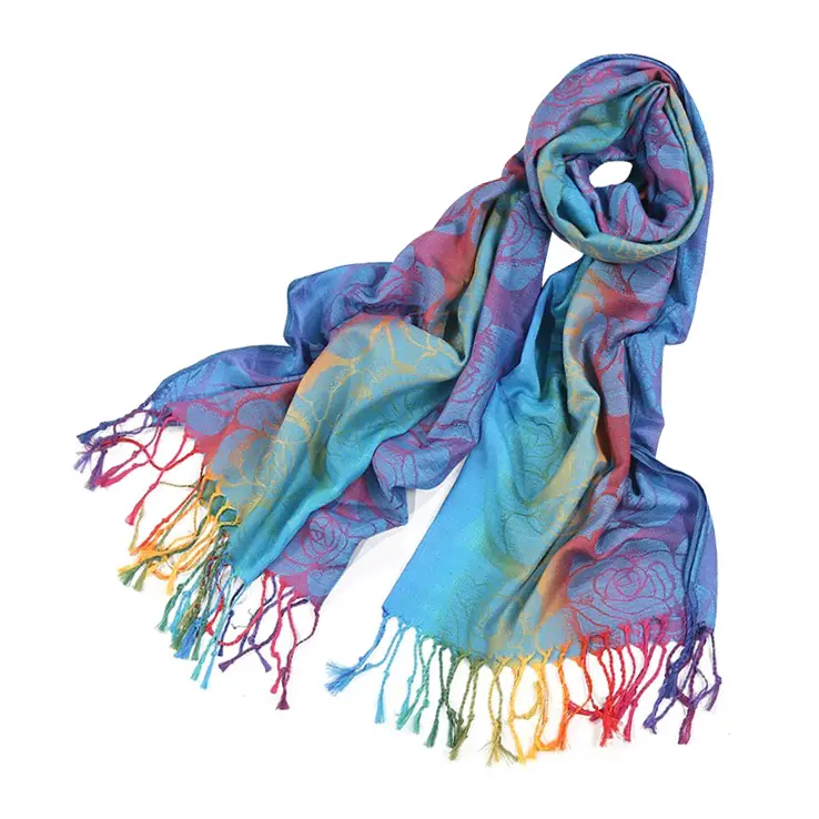 Bufanda tejida de viscosa para mujer, chal de hiyab, pashmina de arco iris