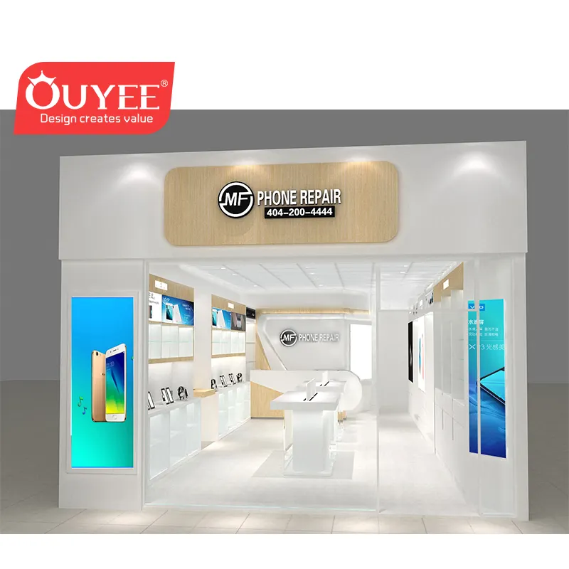 Contador de exibição de telemóvel de varejo, projeto interior moderno da loja de celulares