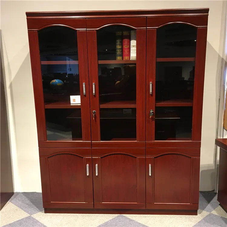 Desmontable de oficina de madera estantería libro armario de almacenamiento de gabinete con puerta de vidrio y cerradura
