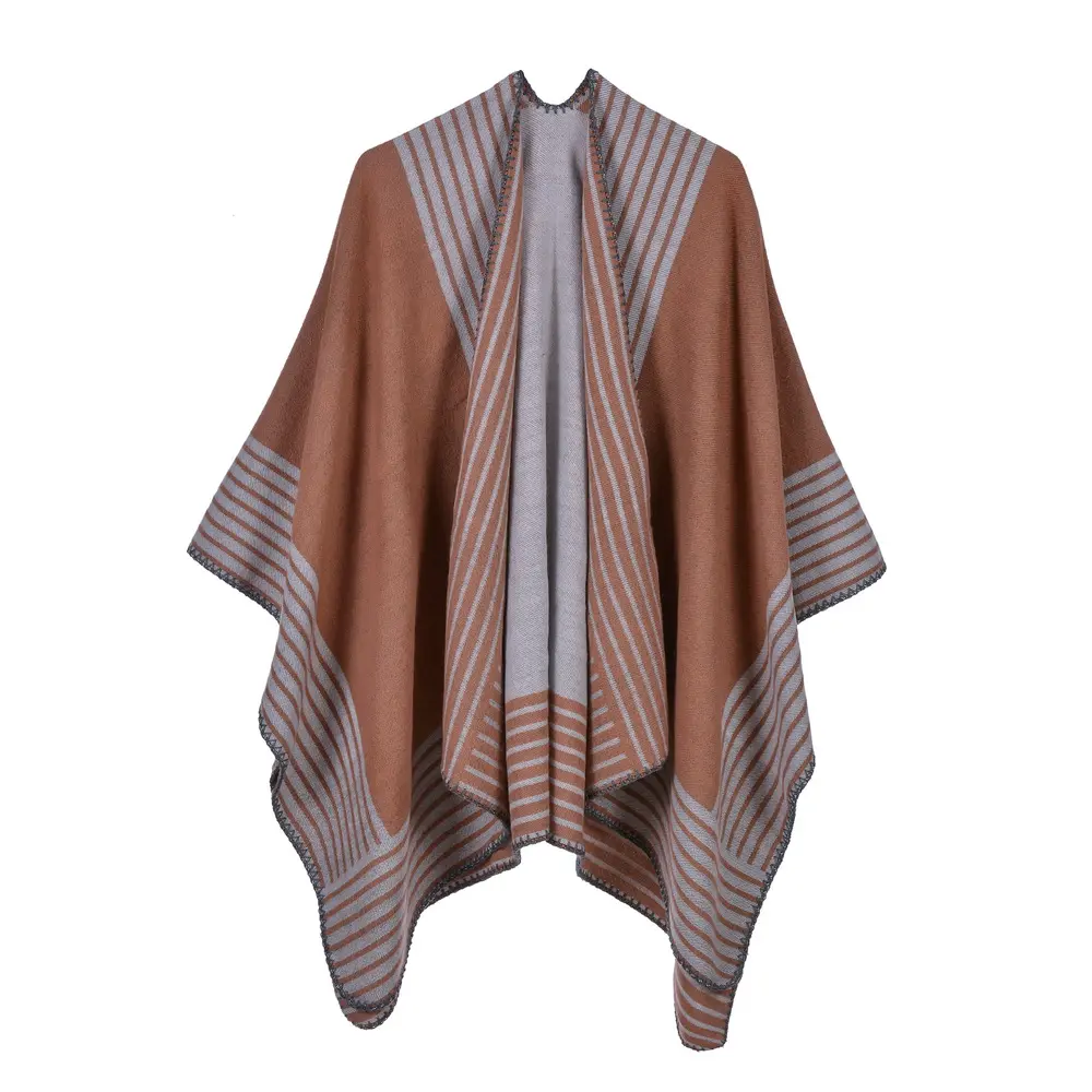 En gros 2020 dernières châles en cachemire indien mode plaine rayure jacquard hiver chaud femmes personnalisé cape ponchos