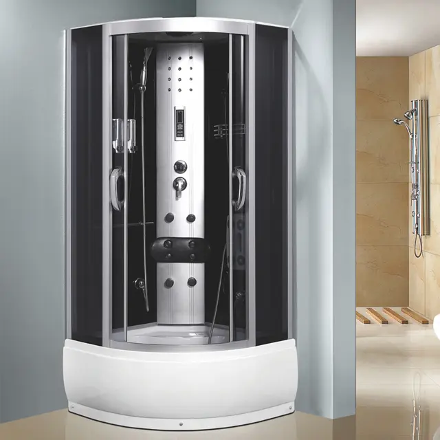 Cabine de chuveiro de vidro temperado, bandeja abs, cabine de banheiro, 90x90 com painel de controle de computador