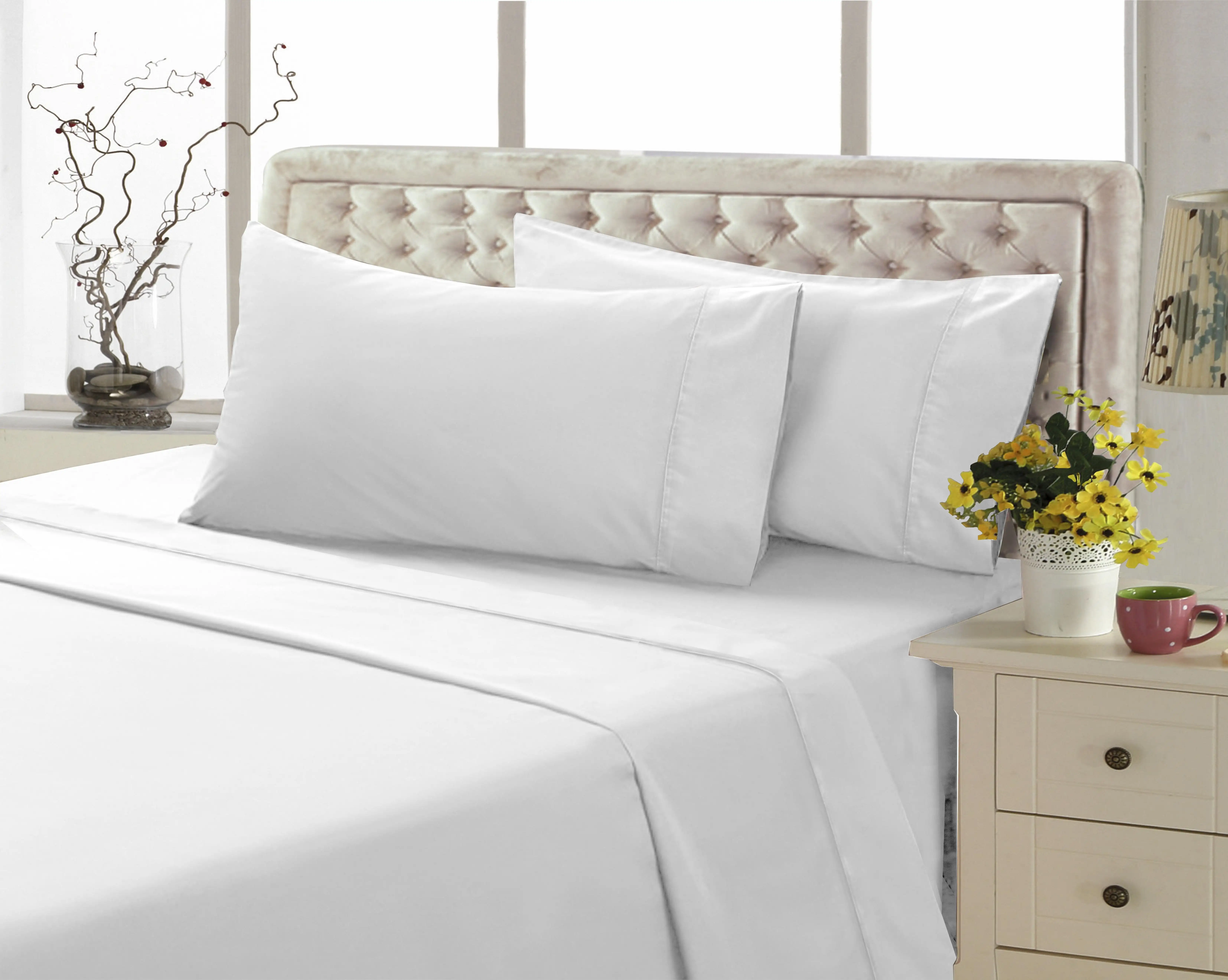 Discount cheap price 100% cotton 60*60s 200*98 satin plain color 300TC bed sheet sets USA market