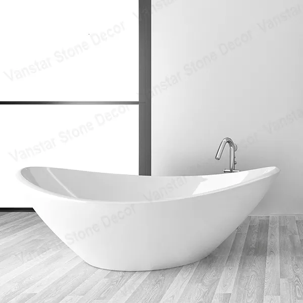 Luxuoso hotel de padrão popular onda em forma de barco autônomas banheira superfície sólida acrílico pedra resina banheira banheiro