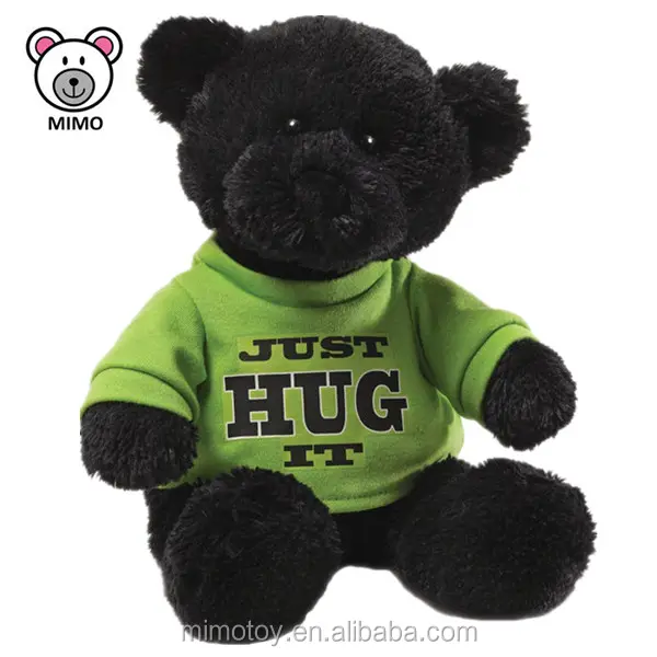 Urso de pelúcia preto de desenho animado, camiseta de pelúcia do urso, logotipo personalizado, animal de pelúcia