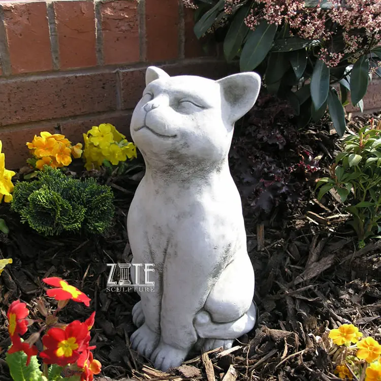 Giardino esterno a Grandezza naturale di Pietra di Granito di Marmo Grinning Cat Statue