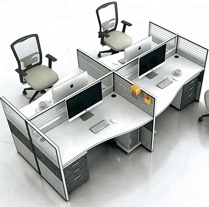 Estación de trabajo de oficina moderna, muebles modulares, escritorio de oficina para 4 personas, superventas