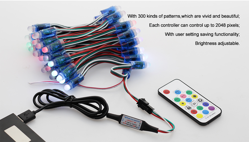5V-WS2811-50D-colorido+controlador de 17 teclas