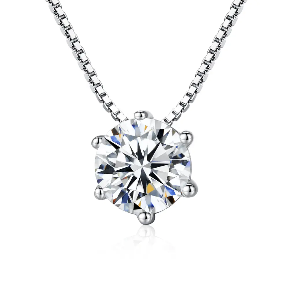 CZCITY Classic White Gold Plated Sei Artigli Cubic Zirconia 925 Sterling Silver CZ Collana Ciondolo di Diamanti per Le Donne del Regalo Dei Monili