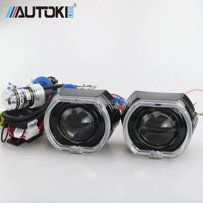 AUTOKI 2016 de 2,5 pulgadas X5 Led guía DRL de Ojos de Ángel bi-xenon lente del proyector Luz