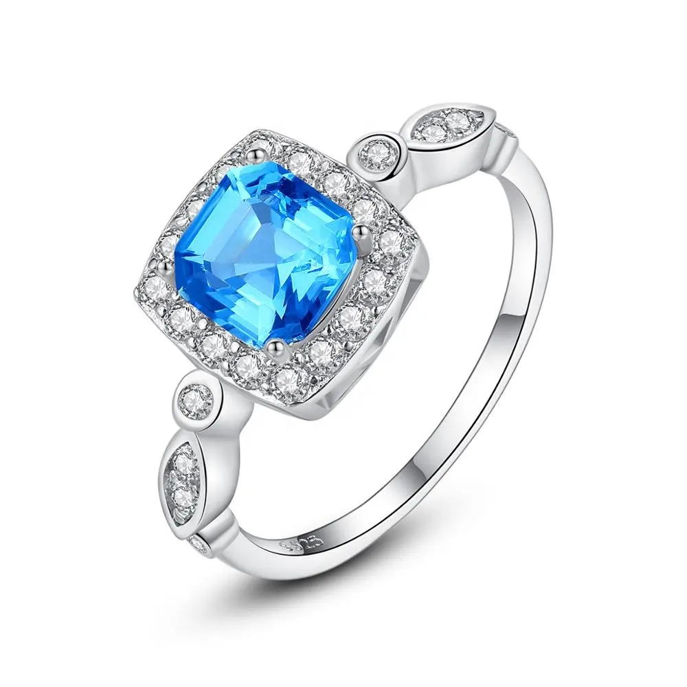 CZCITY-Anillo de plata de primera ley y Topacio azul para mujer, sortija brillante, plata esterlina 925, 6mm, compromiso, boda