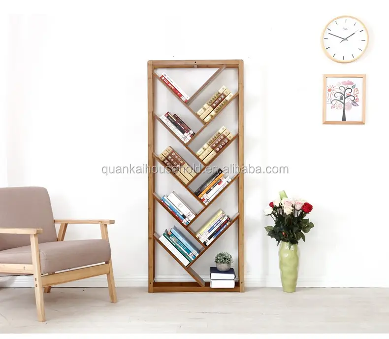 Natural Bamboo Bookcase with 5-6 Shelves Dimensions