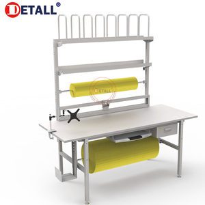 Verpackungs bank Tischs tation mit Luftpolster folie Wickel rolle Schneide maschine Karton Lager regal