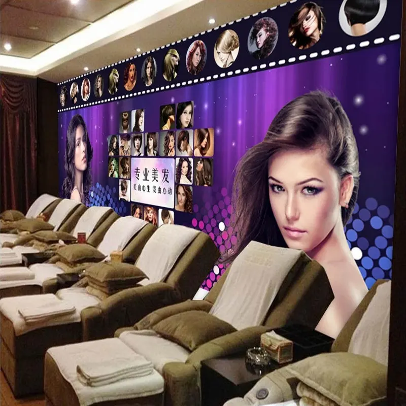 Catálogo de papel tapiz coreano 3d, belleza púrpura, peluquería, barbería, Mural de pared, papel tapiz 3d desnudo para pared