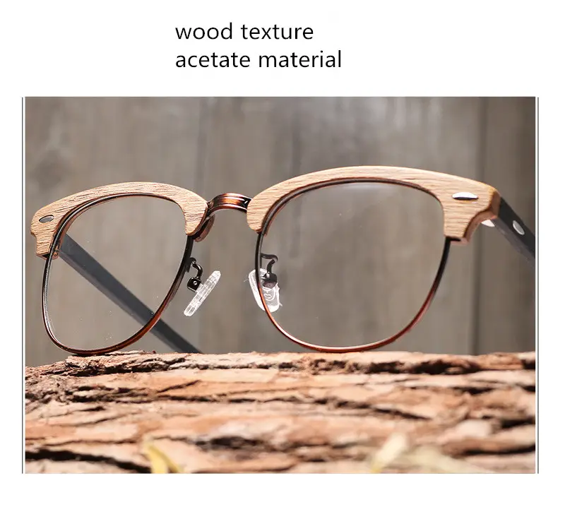 Montura para gafas ópticas de alta calidad, Media llanta, madera de grano, acetato, outlooking