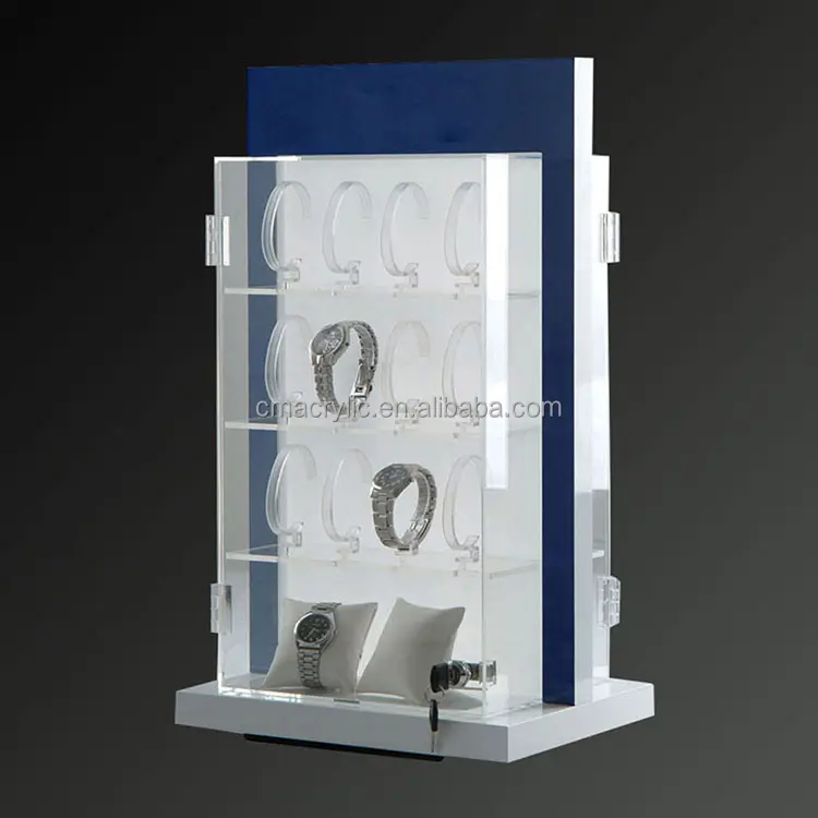 Girevole bloccabile display dell'orologio acrilico cabinet con doppi lati