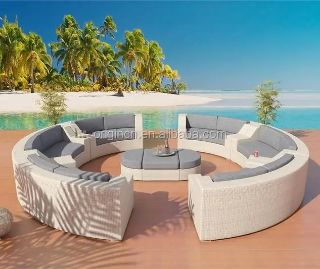12 kişilik kesit beyaz açık büyük eğlence yolları mobilya rattan bahçe büyük yuvarlak kanepe