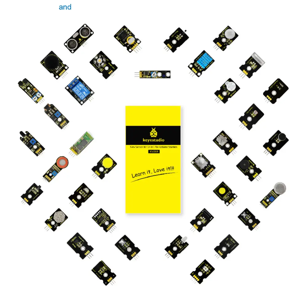 Nuovo Kit sensore Keyestudio Kit sensore 37 in 1 scatola Kit elettronico fai da te per set di sensori Arduino Tutorial