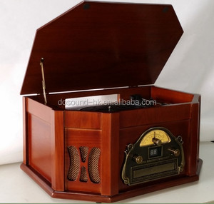 回到60s-Style!木制留声机多转盘 & Jukebox记录AUX输入/CD播放机/AM，FM收音机/盒 - Product Image 5