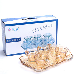 批发定制小型耐热玻璃茶杯带手柄的咖啡杯套装