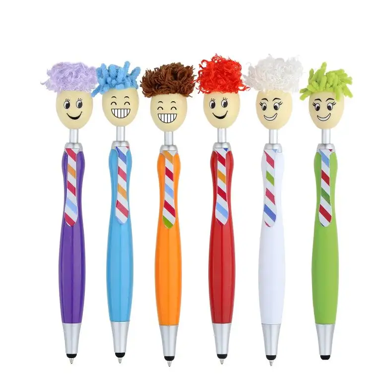 Kawaii Mr. Op Maat Gemaakte Logo Stof Dweil Top Stylus Pen Leuke Creatieve Bal Punt Kinderen Fancy Pennen