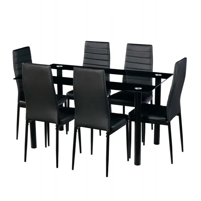 तेजी से विधानसभा काले 8mm मोटी टेम्पर्ड ग्लास खाने की मेज के साथ 4 कुर्सियों रेस्तरां भोजन कक्ष फर्नीचर